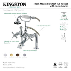 Clawfoot Tub Faucet, Heirloom, Three-Handle with Hand Shower in Polished Chrome