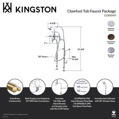 Clawfoot Tub Faucet Package, Heirloom, Three-Handle with Hand Shower in Polished Chrome