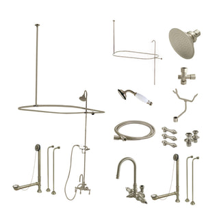 Clawfoot Tub Faucet Package, Vintage, Wall Mount, 3-Handle, Brass, Brushed Nickel