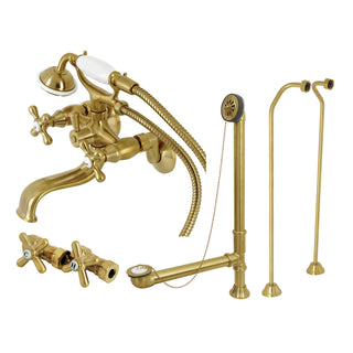 Clawfoot Tub Faucet Package, Vintage, Three-Handle with Hand Shower in Brushed Brass