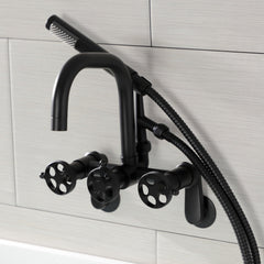Clawfoot Tub Faucet, Sona, Three-Handle with Hand Shower in Matte Black