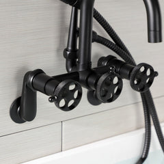 Clawfoot Tub Faucet, Sona, Three-Handle with Hand Shower in Matte Black
