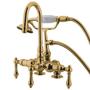 Clawfoot Tub Faucet, Vintage, Three-Handle with Hand Shower in Polished Brass