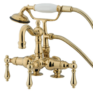 Clawfoot Tub Faucet, Vintage, Three-Handle with Hand Shower in Polished Brass