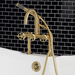 Clawfoot Tub Faucet, Webb, Three-Handle Deck Mount with Hand Shower in Brushed Brass