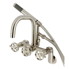 Clawfoot Tub Faucet, Webb, Three-Handle Wall Mount with Hand Shower in Brushed Nickel