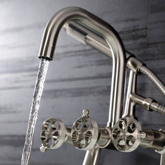 Clawfoot Tub Faucet, Webb, Three-Handle Wall Mount with Hand Shower in Brushed Nickel