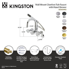 Clawfoot Tub Faucet, Webb, Three-Handle Wall Mount with Hand Shower in Brushed Nickel