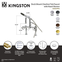 Clawfoot Tub Faucet, Webb, Three-Handle with Hand Shower in Brushed Brass