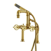 Clawfoot Tub Faucet, Webb, Three-Handle with Hand Shower in Brushed Brass