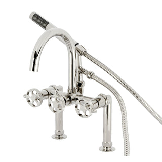 Clawfoot Tub Faucet, Webb, Three-Handle with Hand Shower in Polished Nickel