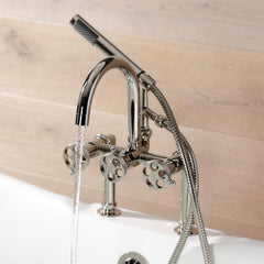 Clawfoot Tub Faucet, Webb, Three-Handle with Hand Shower in Polished Nickel