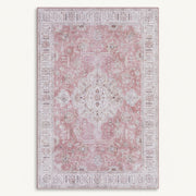 Full rug | distressed rose field inside a wide ivory floral border