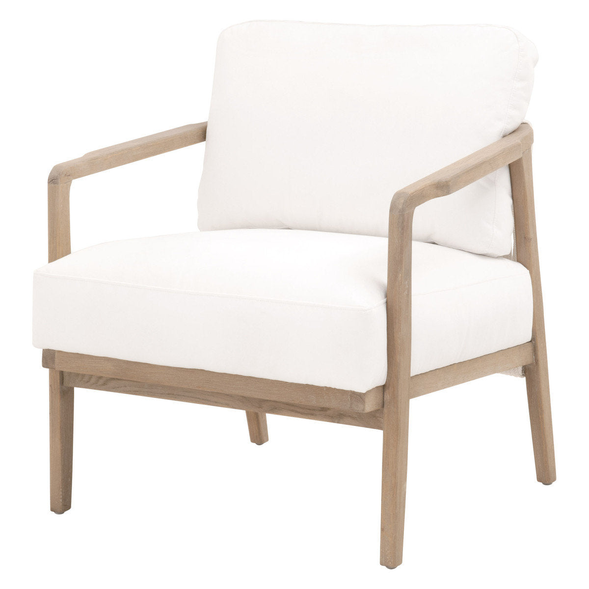 Club Armchair, White Performance Fabric with Solid Oak Frame
