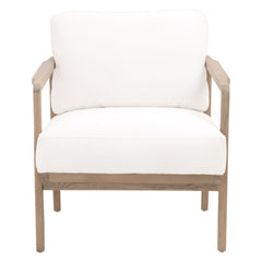 Club Armchair, White Performance Fabric with Solid Oak Frame