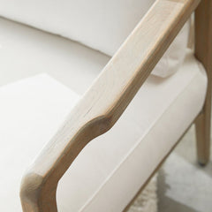 Club Armchair, White Performance Fabric with Solid Oak Frame