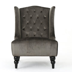 Club Chair, Gray Polyester with Birch Wood Legs