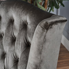 Club Chair, Gray Polyester with Birch Wood Legs
