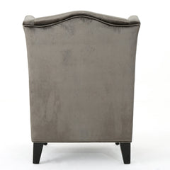Club Chair, Gray Polyester with Birch Wood Legs