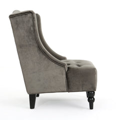 Club Chair, Gray Polyester with Birch Wood Legs