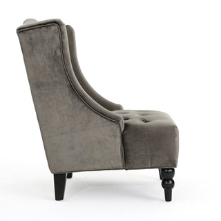 Club Chair, Gray Polyester with Birch Wood Legs