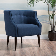 Club Chair, Navy Blue Polyester with Birch Wood Legs
