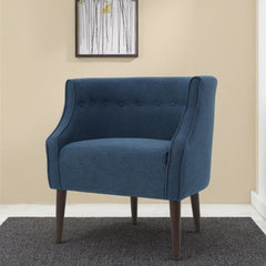 Club Chair, Navy Blue Polyester with Birch Wood Legs