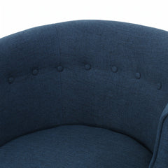 Club Chair, Navy Blue Polyester with Birch Wood Legs