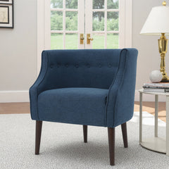 Club Chair, Navy Blue Polyester with Birch Wood Legs