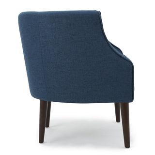 Club Chair, Navy Blue Polyester with Birch Wood Legs