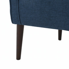 Club Chair, Navy Blue Polyester with Birch Wood Legs