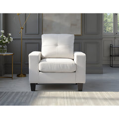 Club Chair, White Faux Leather with Black Legs