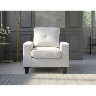 Club Chair, White Faux Leather with Black Legs
