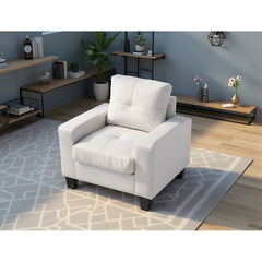 Club Chair, White Faux Leather with Black Legs
