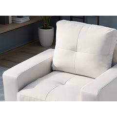 Club Chair, White Faux Leather with Black Legs