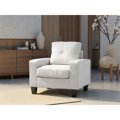 Club Chair, White Faux Leather with Black Legs