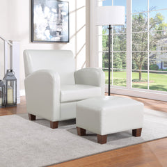 Club Chair with Ottoman, Faux Leather, Espresso Solid Wood Legs