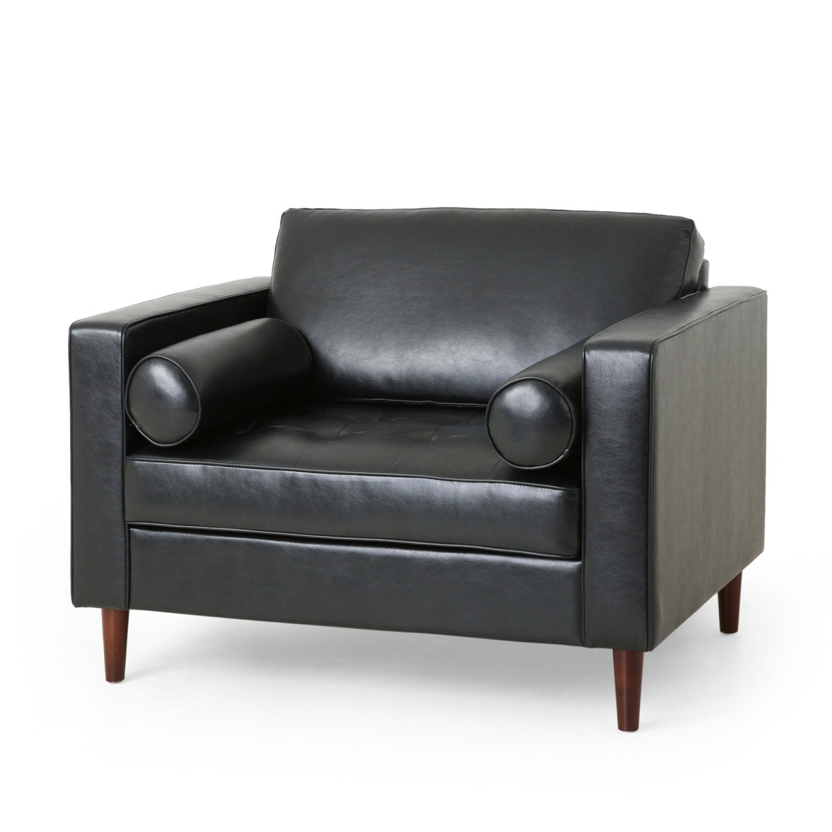 Club Chair with Tapered Birch Wood Legs in Midnight Black