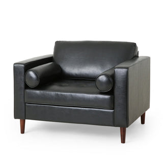 Club Chair with Tapered Birch Wood Legs in Midnight Black