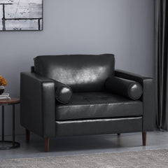Club Chair with Tapered Birch Wood Legs in Midnight Black