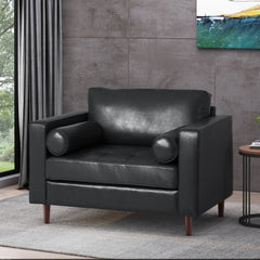 Club Chair with Tapered Birch Wood Legs in Midnight Black