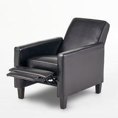 Club Recliner, 27 in Wide, Black Faux Leather with Matte Black Legs
