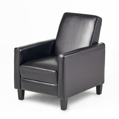 Club Recliner, 27 in Wide, Black Faux Leather with Matte Black Legs