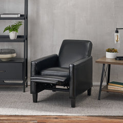 Club Recliner, 27 in Wide, Black Faux Leather with Matte Black Legs