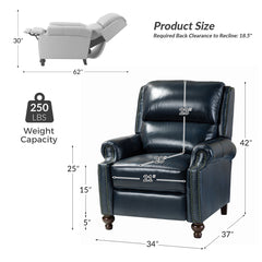 Club Recliner, Genuine Leather in Navy