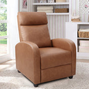 Club Recliner with Manual Push-Back in Light Brown Faux Leather
