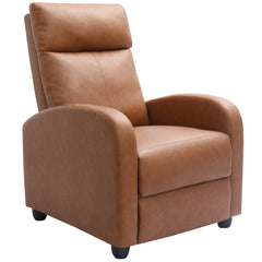 Club Recliner with Manual Push-Back in Light Brown Faux Leather