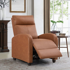 Club Recliner with Manual Push-Back in Light Brown Faux Leather
