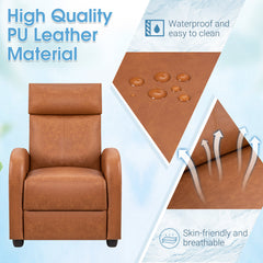 Club Recliner with Manual Push-Back in Light Brown Faux Leather