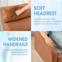 Club Recliner with Manual Push-Back in Light Brown Faux Leather
